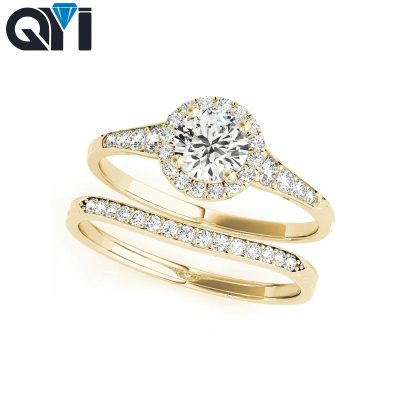 

QYI 925 Sterling Silver Engagement Ring Set Simulated Diamant Wedding Rings For Women High-end silver jewelry