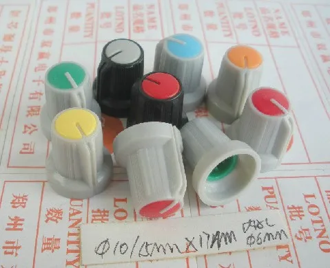 

Free Shipping!!! 500pcs Potentiometer knob '' diameter 6mm Knob (various colors)'' OD 15MM '' 17MM high small gray '' black