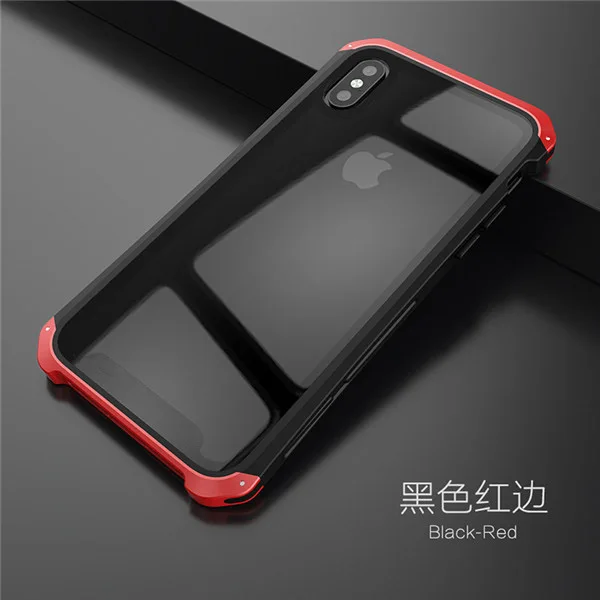 Soinmy противоударный металлический чехол для iPhone XR, чехол-броня, закаленное стекло, задняя крышка для iPhone 6, 7, 8 Plus, X, XS, XR, XS Max, роскошный чехол - Цвет: Black Red