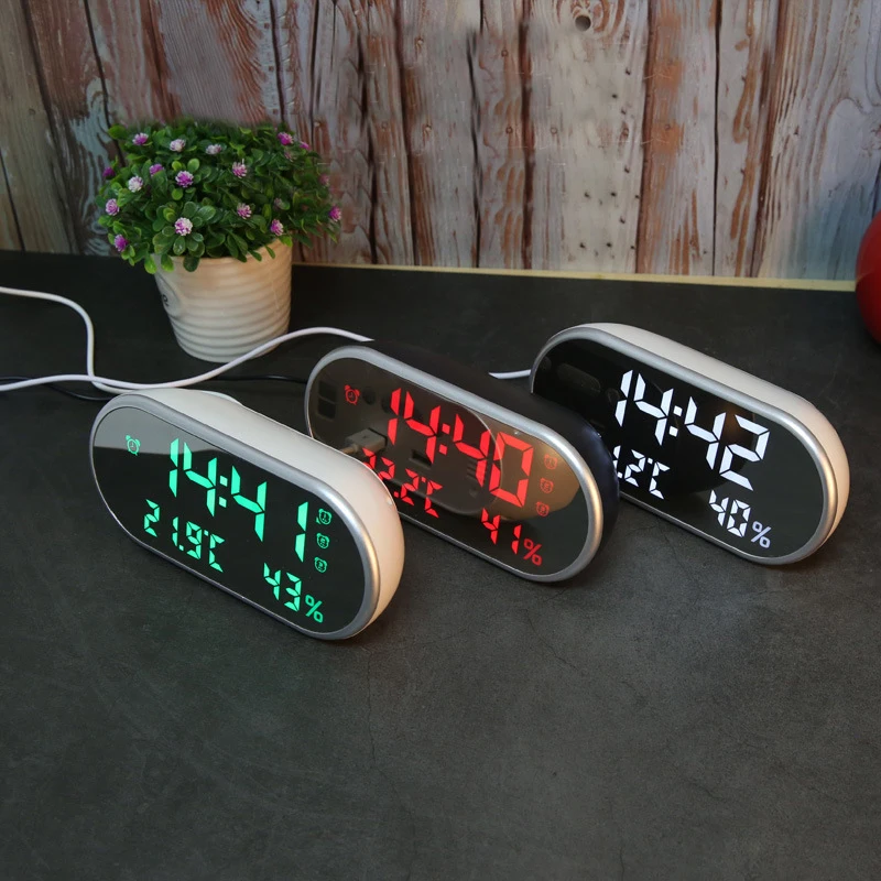 JULY'S SONG USB цифровые часы зеркальный светодиодный будильник электронные ночные огни Влажность термометр лампа Настольные часы Despertador