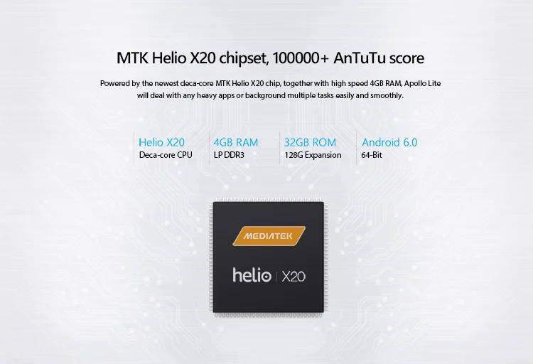 VERNEE APOLLO LITE Helio X20 4GB RAM 32GB ROM MTK6797 2.3GHz Deca Core 5.5 Inch 2.5D Corning Gorilla Glass 3 Sharp IGZO FHD Screen Android 6.0 4G LTE Smartphone