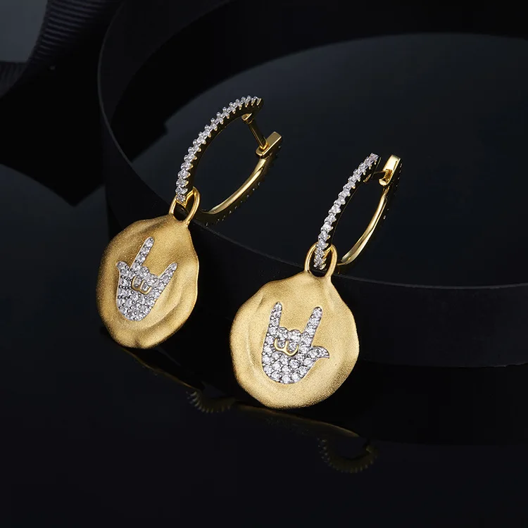 

[MeiBaPJ]Real 925 Sterling Silver Personality Gold Disk ROCK Drop Earrings for Women with AAA High Quality Stone Jewelry