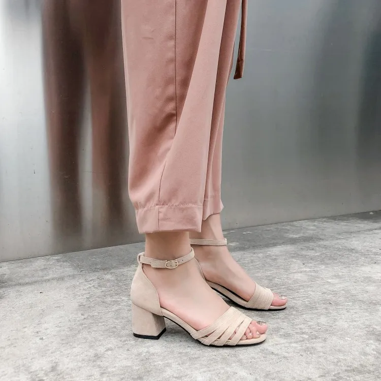 

Big Size 11 12 13 14 15 16 High heels sandals women shoes woman summer ladies Sweet buckled sandals with thick heels