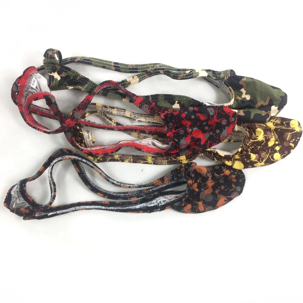 

4pcs mixed Mens Pouch Thong Bulge Enhancer Low Rise T Back Camo Spider prints G4034