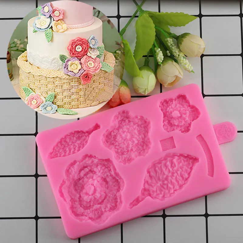 Mujiang 3D вязание силиконовая формочка в виде цветов листьев свадебный торт украшения границы помадки формы конфеты шоколадные формы для мастики