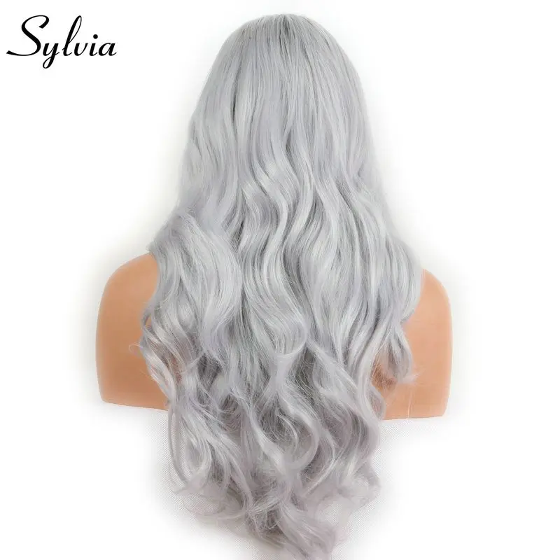 sylvia body wave black to silver grey ombre synthetic lace front wig dark root centre parting glueless heat resistant fiber hair body-wave : image sylvia body wave black to silver grey ombre synthetic lace front wig dark root centre parting glueless heat resistant fiber hair body-wave