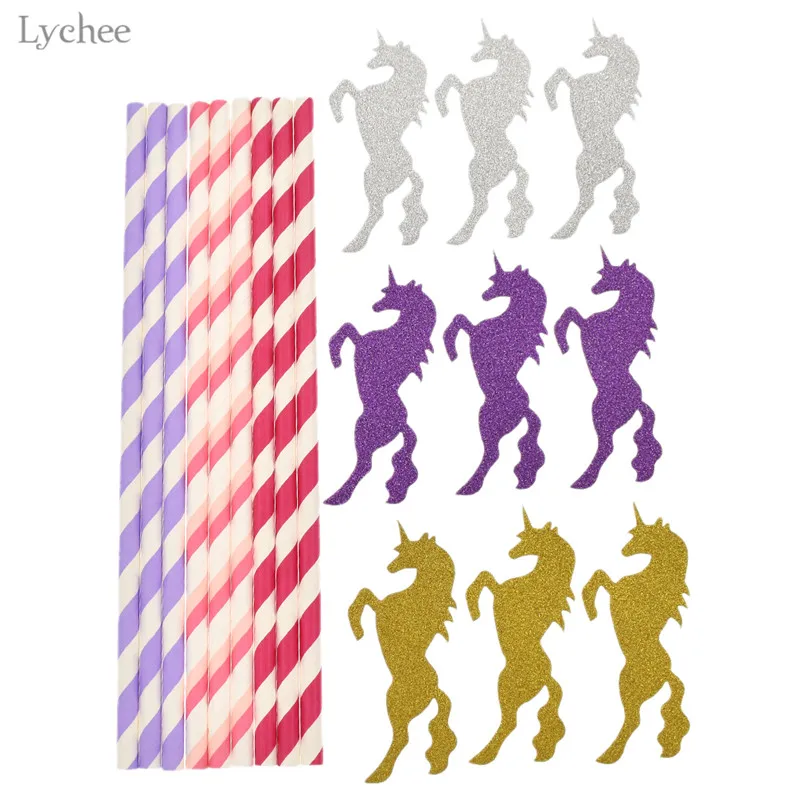 

Lychee 25pcs Glitter Golden Unicorn Paper Straws Birthday Wedding Party Decor Supplies DIY Drinking Disposable Straw For Kids