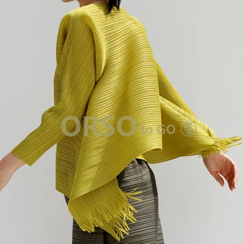 

Changpleat Spring New loose women's T-shirt Miyak Pleated original design Solid Large Size Tassel Female T-shirts Fashion Tide
