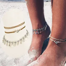 3Pcs/Set Fashion Jewelry on foot hot Flower Anklet Set Multilayer Crystal Leather Round Anklet Bracelet chain for women girls chic multilayer small bells anklet for women