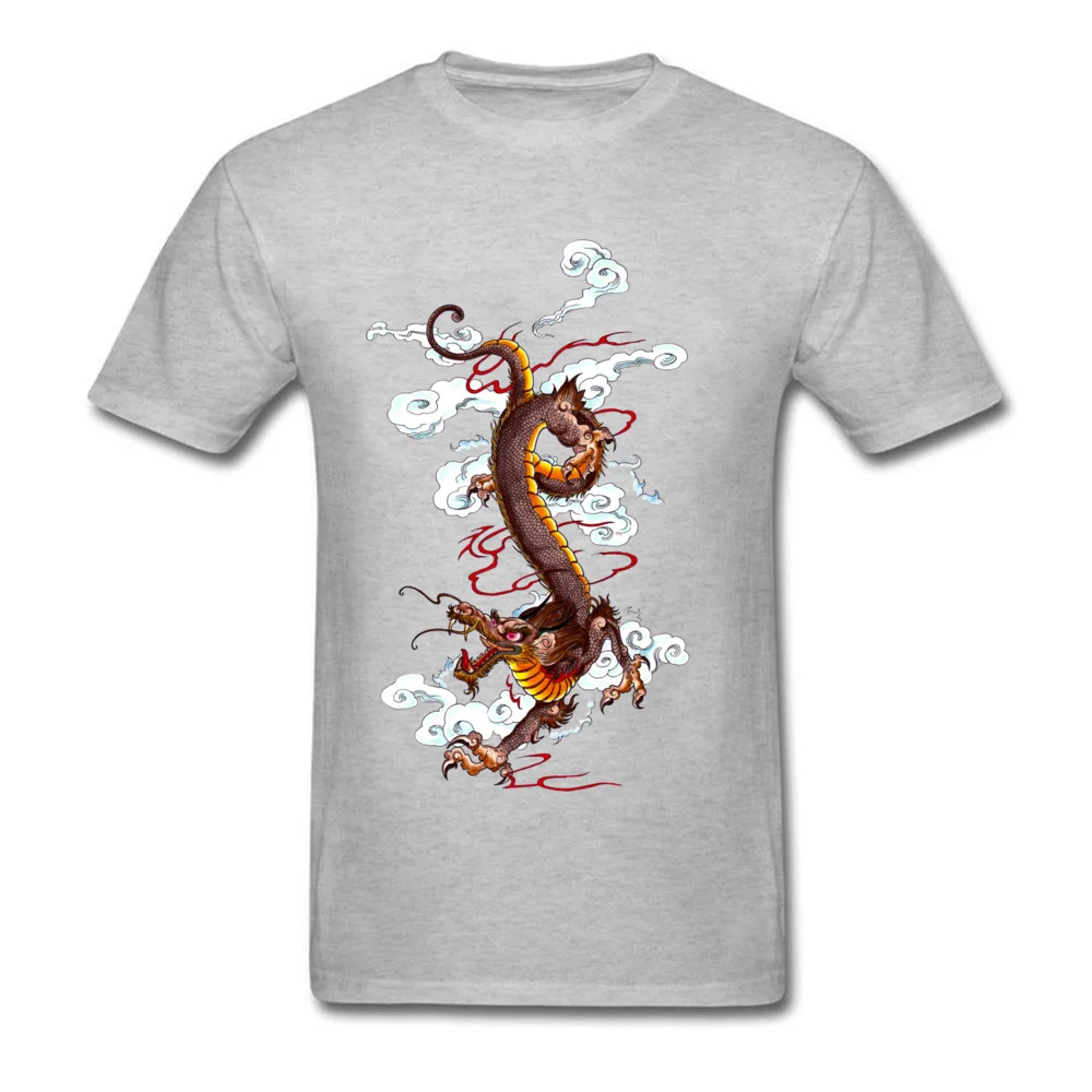 New Arrival Men's T-Shirt Round Neck Short Sleeve Cotton Golden Dragon T Shirt Summer Tee Shirts Drop Shipping Golden Dragon grey