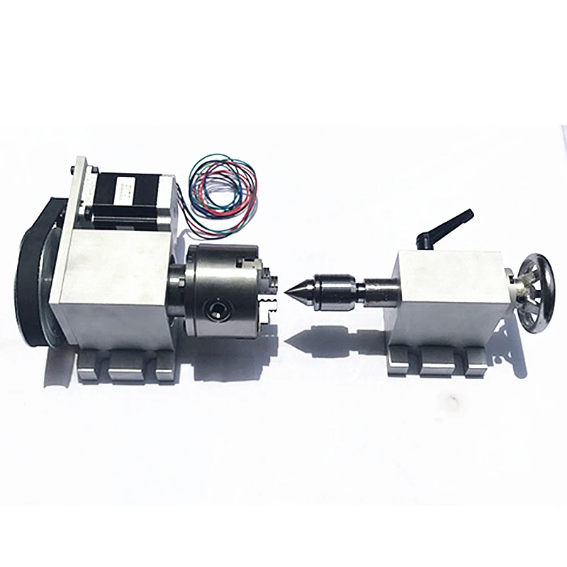 

65MM Center Height 80MM 3 Jaw Chuck CNC Tailstock and Rotary A Axis 4th Router Part