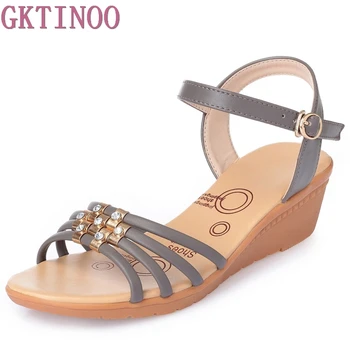 

GKTINOO Female Sandals Shoes Wedge Platform Leather Ladies Buckle Sandals High Heels Sandals For Women Summer Plus Size 35-43