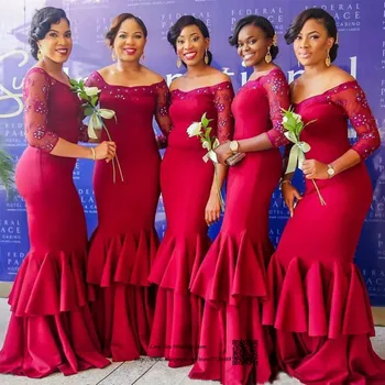 

Burgundy Bridesmaid Dresses Long Mermaid Wedding Party Dress Lace Cheap Prom Dresses 2017 Beaded Vestido de Festa de Casamento