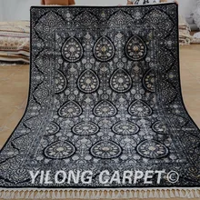 Yilong 6'x9 'турецкие шелковые ковры ручной вязки Черный традиционный шелковый ковер персидский(1570