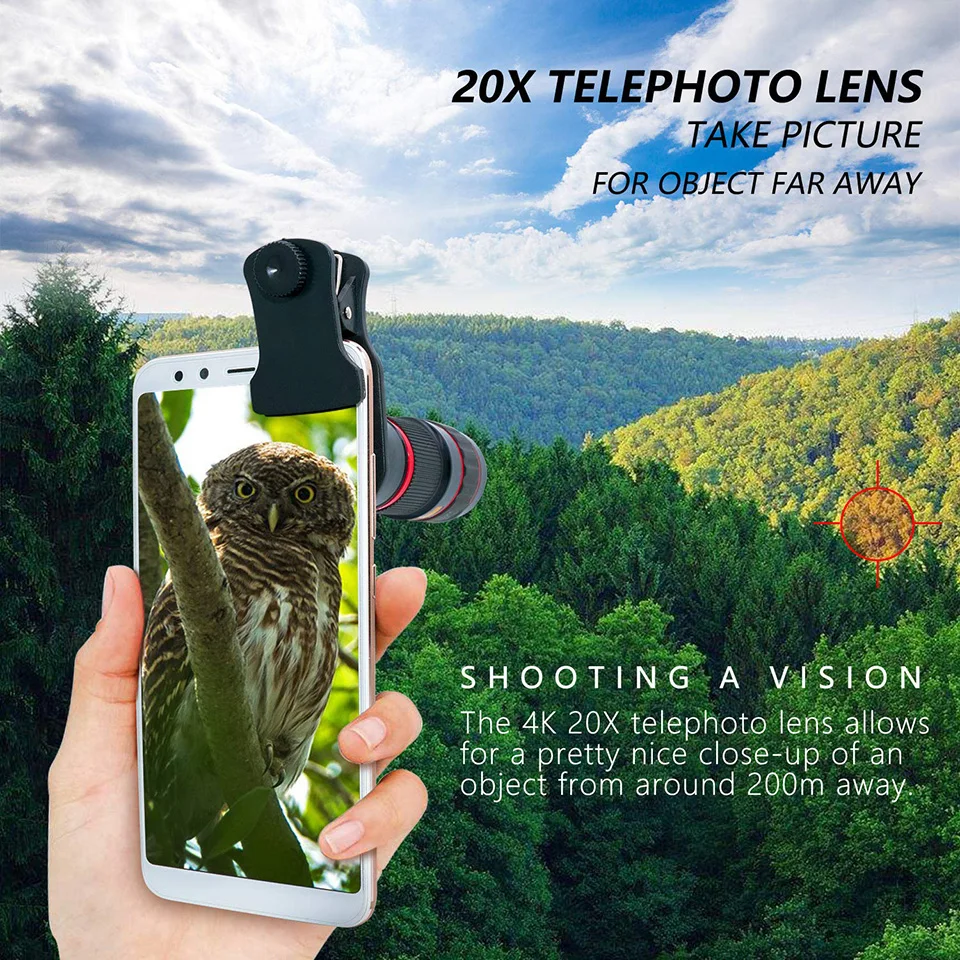 Baratos 20X Zoom teleobjetivo 4K HD Monocular telescopio teléfono lente de la cámara para iPhone Xs XR Samsung Universal Clip Telefon lente de la cámara