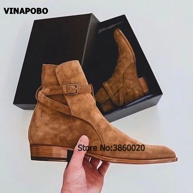 Ceny Man chelsea boots kowbojskie skórzane klamry botki trend w modzie na niskim obcasie buty na imprezę zamszowe buty męskie botki