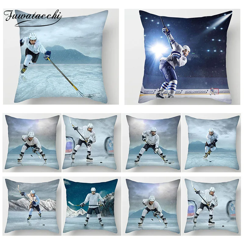 

Fuwatacchi NHL Ice Hockey Pillow Case Ice-Skate Sports Stlye Print Pillow Cover Home Sofa Decoration Accessories Cushion Cover