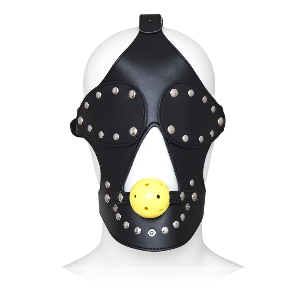 

chastity lock Leather mask yellow Mouth Plug Bondage Slave Restraints Belt In Adult Games For Couples Fetish Virtue lock