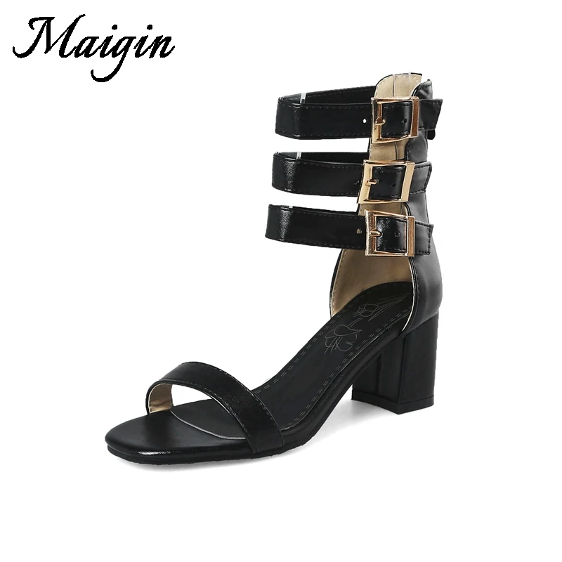 Maigin Gladiator Sandals Women 2018 Ankle Boots for Women Thick Heel Summer Boots Open Toe Ladies Shoes Buckle Women Sandals