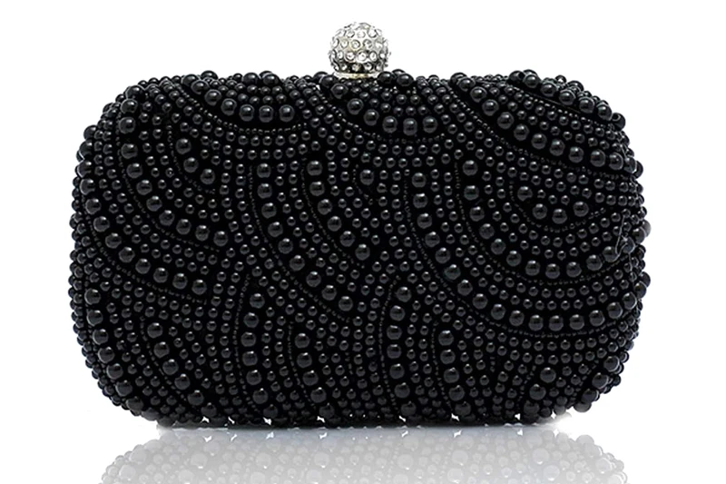 

Fashion clutch bead clutch bridal bag under arm bag party wedding evening bag, black