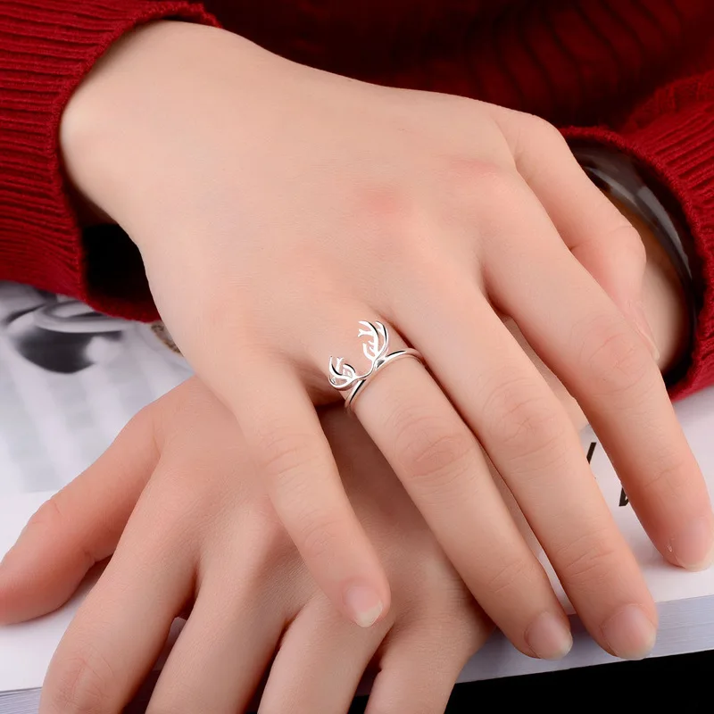 Богемные Настоящее серебро 925 проба кольца с оленями Подарки для женщин Свадебные Дамская мода регулируемые антикварные кольца ювелирное изделие плата