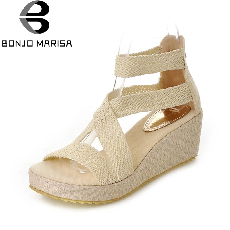 

BONJOMARISA Summer Elegant Cover Heel Women Sandals Big Size 34-43 Breathable Shoes Woman Comfort Platform High Wedges Footwear