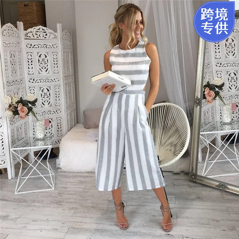 

Linen rompers womens jumpsuit ladies casual calf length pants striped jumpsuit gray khaki green blue wine red jumpsuit 2019