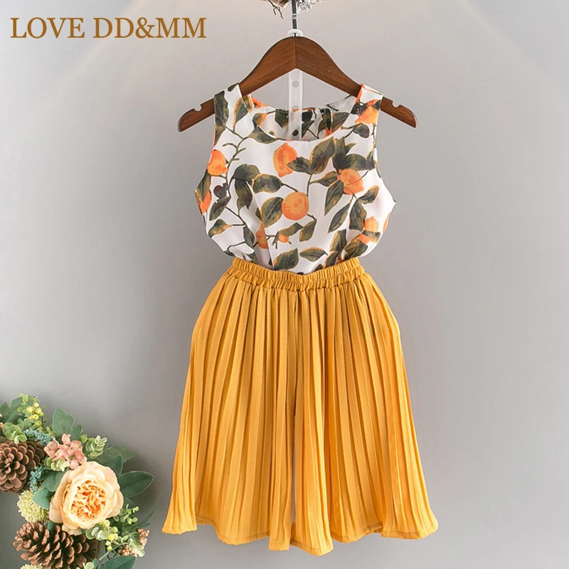 LOVE DD&ampMM Girls Clothing Sets 2021 Summer New Fashion Fruit Pattern Chiffon Harness Shirt + Pants Suit | Мать и ребенок