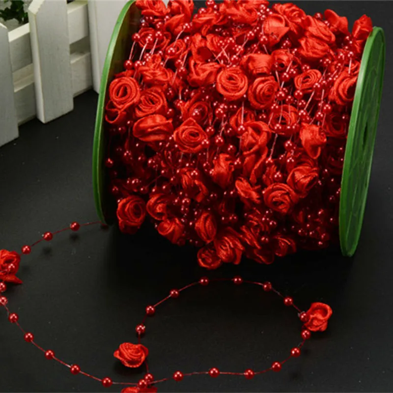 

10m 4mm Rose Ribbon Pearls Beads Chain Garland Home Party Table Accessories Wedding Decoration