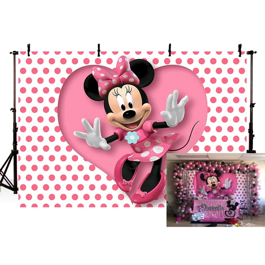 

Vinyl Newborn Photocall Pink Minnie Mouse Dance Polka Dots Custom Photo Studio Background Photography Backdrop cst1128