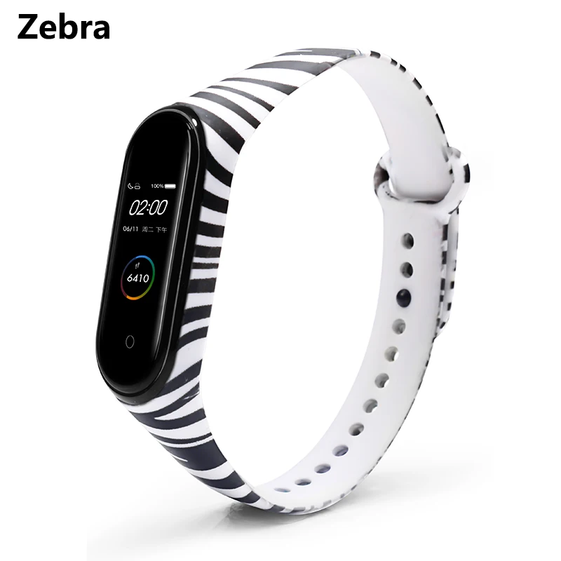 Zebra BOORUI для xiaomi mi Band 4 ремешок силиконовый с цветочным принтом mi band NFC 4 ремешок mi band 4 аксессуары для xiaomi mi band 4 band - Цвет: Zebra