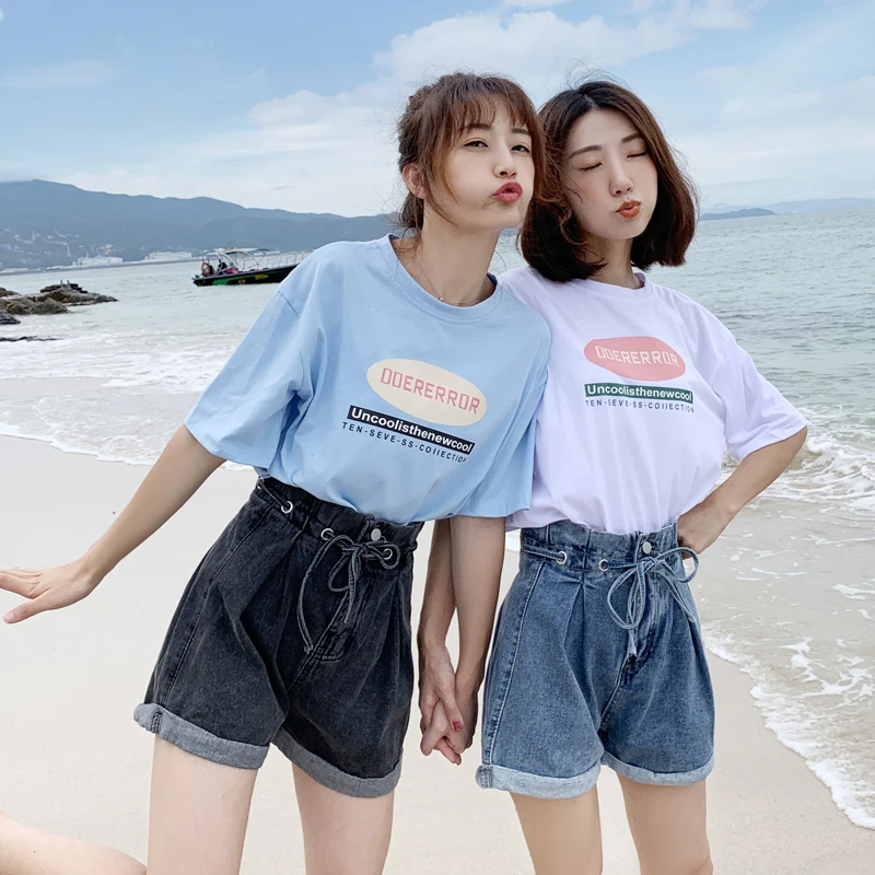 Loyalget манжеты с высокой талией опрессованные джинсовые шорты женские 2019 корейский стиль повседневные шорты джинсы летние горячие шорты на