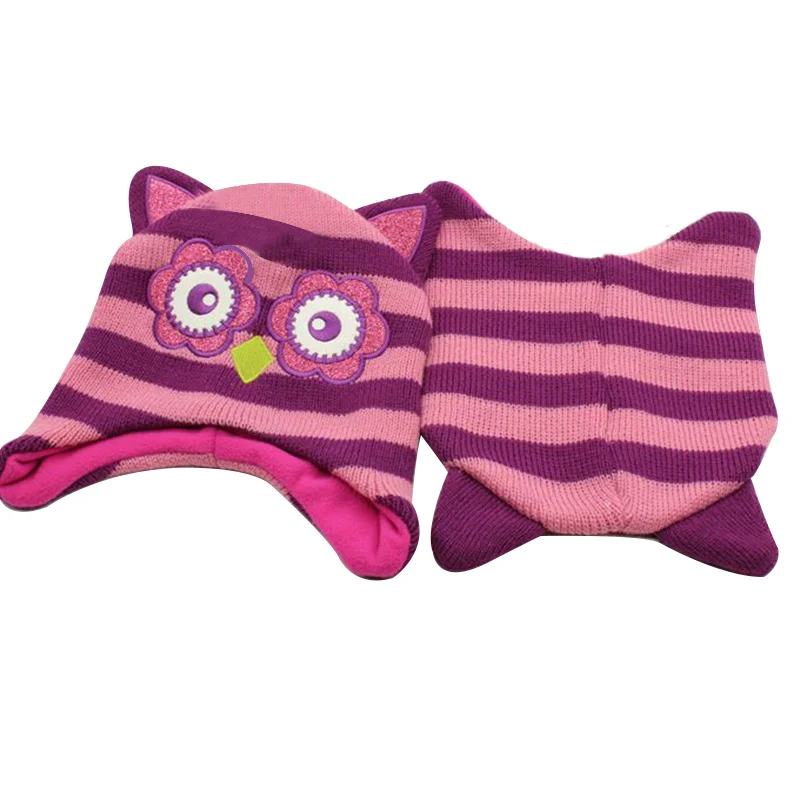Cute Owl Baby Hat For Girls Cotton Thick Warm Beanie Cartoon Monster Kids Hat Embroidery Baby Girls Beanie With Ears Winter Hat (9)
