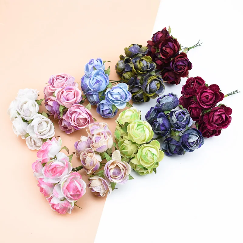 

6pcs Artificial plants cheap silk tea buds roses bouquet decorative flowers wreaths scrapbook diy gifts box home decor wedding