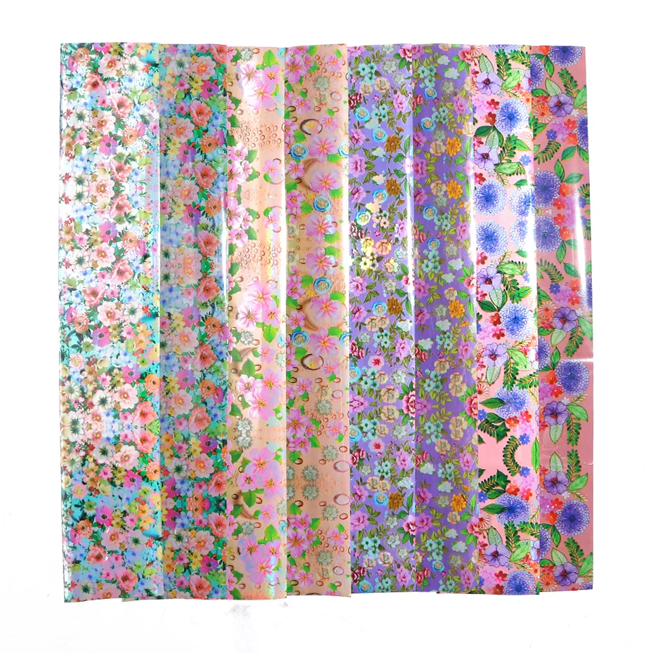 16pcs Colorful Flowers Nail Foils Stickers Adhesive Holographic Transfer Starry Paper Decals Summer Floral Wraps Decor Tip LA795 (4)