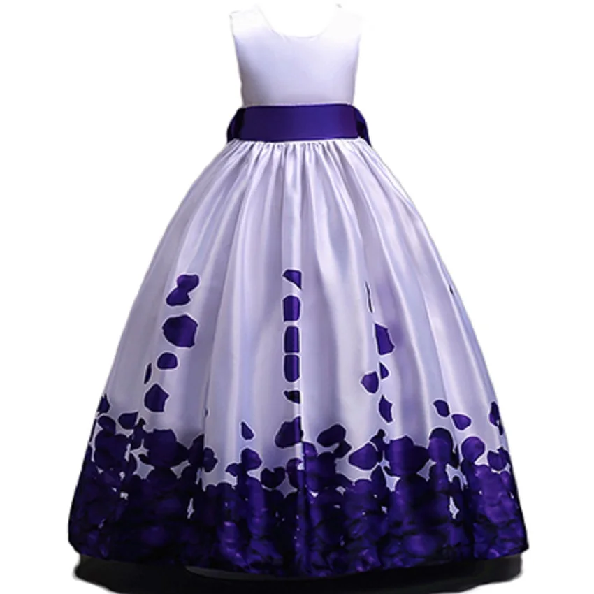 Элегантное Длинное Свадебное платье с цветочным принтом для девочек-подростков, платье принцессы с большим бантом, детское рождественское