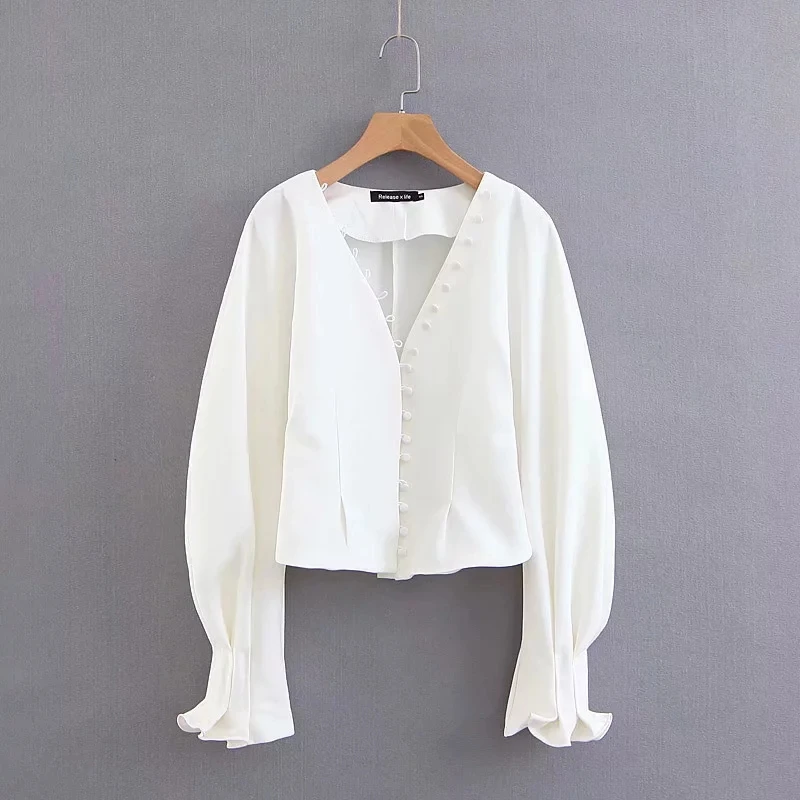 Винтажная белая блуза на пуговицах, рубашки, корейские женские топы и блузки, уличная одежда с длинным рукавом, офисные женские топы - Цвет: white