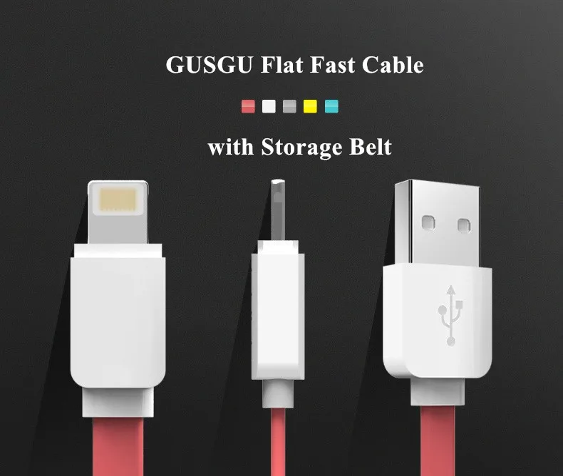 Плоский USB кабель для iPhone, GUSGU кабель для мобильного телефона для iPhone 2.1A зарядный usb-кабель для iPhone iPad кабель для зарядного устройства