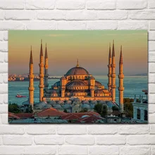 Sultan ahmed mosque Турция живописный утренний рассвет гостиной Декор дома стены искусства Декор деревянный каркас ткань плакаты KH246