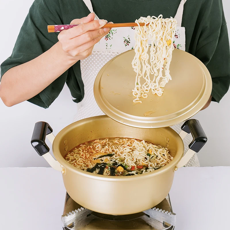 

Korean drama style yellow aluminum cooking noodle soup pot instant noodles milk porridge pot thickened double handle gas cooker