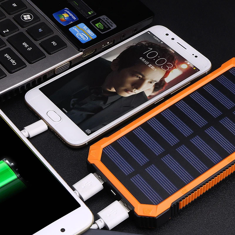 

ET Solar Power Bank 20000mAh Dual USB Charging Waterproof Powerbank External Battery Solar Panel Phone Charger LED Light