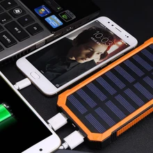 ET Solar Power Bank 20000mAh Dual USB Charging Waterproof Powerbank External Battery Solar Panel Phone Charger LED Light