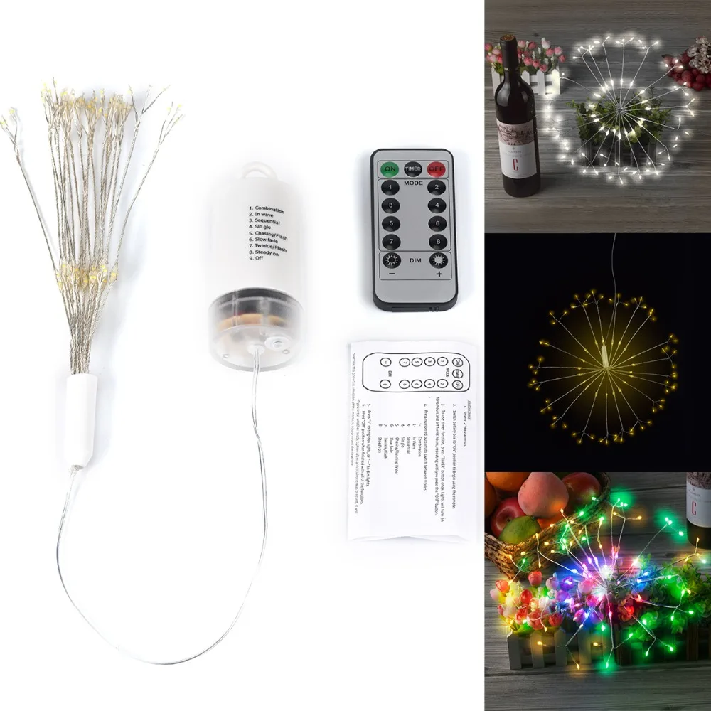 

100 LED String Copper Wire Fairy Lights Firework Lighting Flexible IR Remote Control Garland Xmas Party Decor 8-Mode Lamp Night