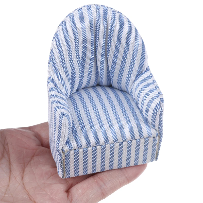

1:12 Living Room Navy Stripe Soft Queen Princess Sofa for Baby Toys girls Doll Gift Dollhouse Miniature Furniture Sofa Chair