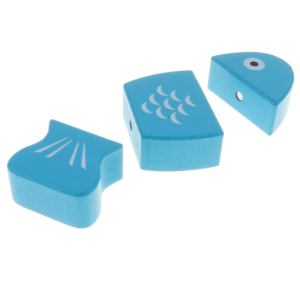 MagiDeal Magnetic Connected Blue Fish Wooden Cutting Food Play Toy Kitchen Pretend Play Set Educational Toy