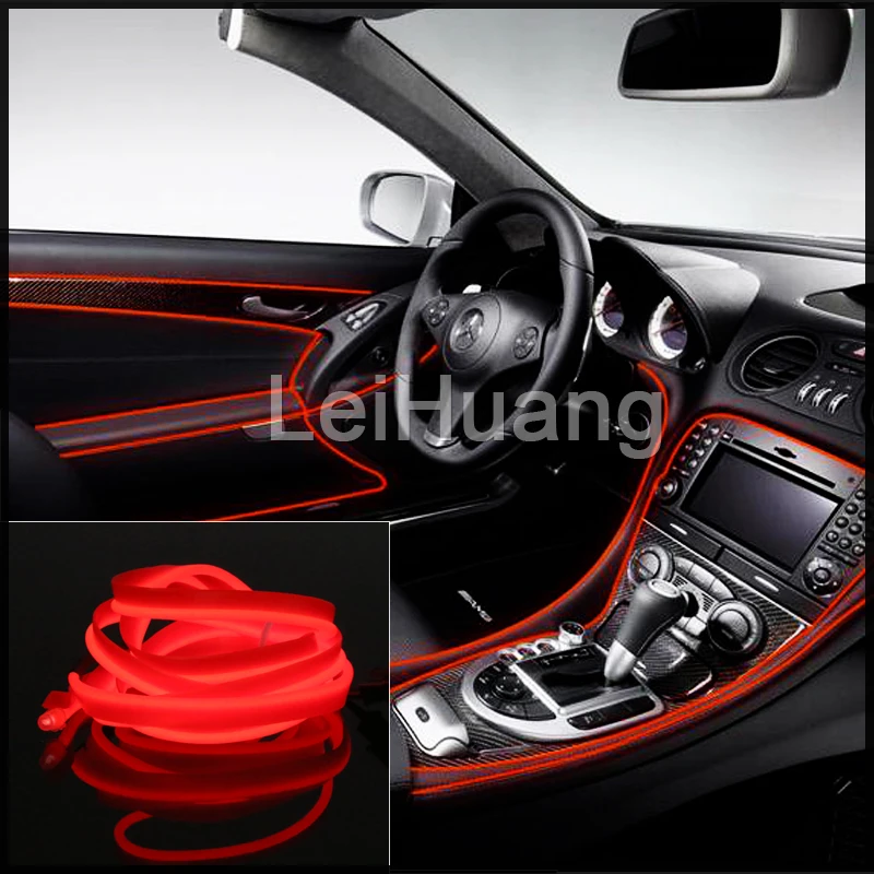 Us 3 64 2m Flexible Auto Car Interior Led El Wire Rope Tube Line Red Neon Light Glow Salon Flat Strip Pathway Lighting 12v In Car Light Assembly