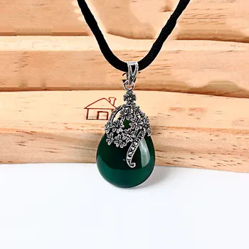 

FNJ 925 Silver Pendant 100% Pure S925 Solid Thai Silver Natural Green Stone Pendants for Women Jewelry Making