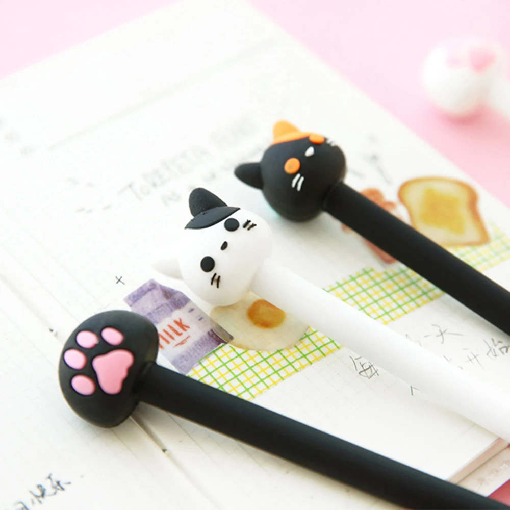 4 шт./лот, гелевая ручка Kawaii Cat, милые ручки с черными чернилами для письма, канцелярские принадлежности, офисные школьные принадлежности, Canetas escolar