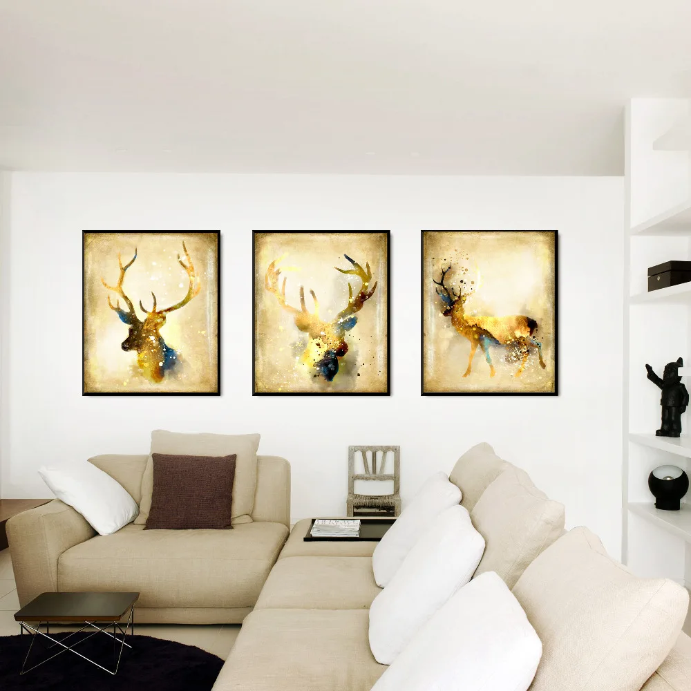 

Deer & Dear giclee printed canvas art 16*20 3 in 1 unframed watercolor , vintage nuersery wall decor