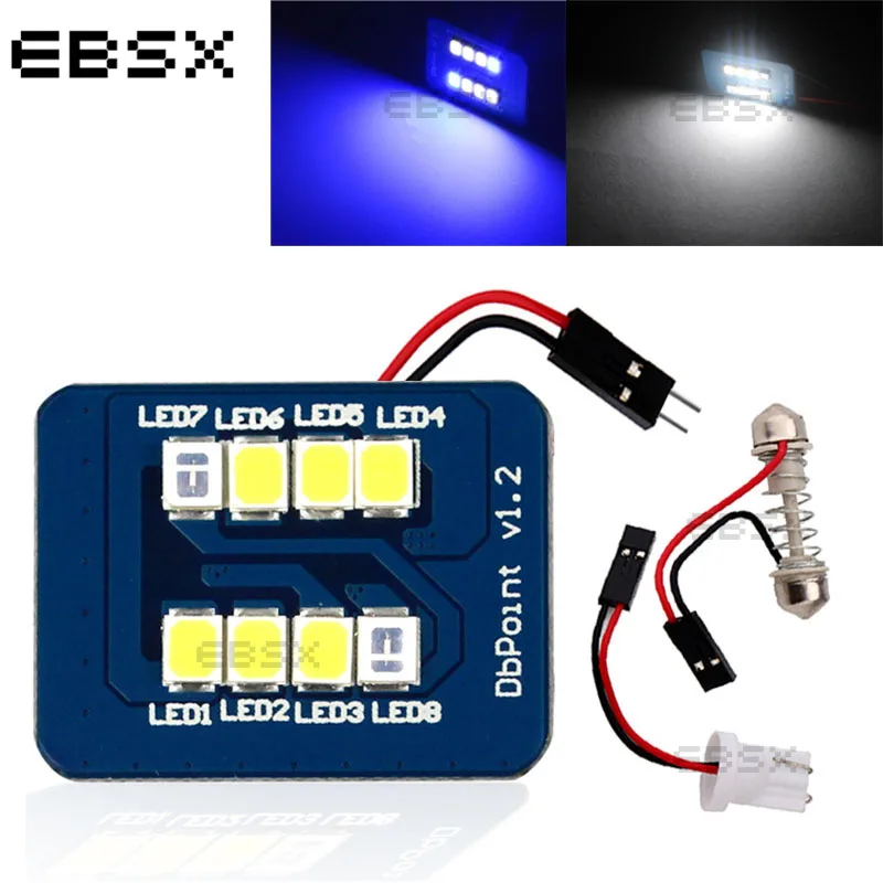 

EBSX Newest 30pcs T10 2835 8 SMD Dual Color Blue White Festoon Dome Panel Light Car Auto Led Interior Reading Lamp Bulb 12V DC